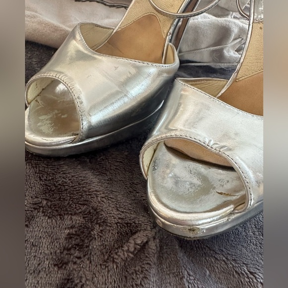 Brian Atwood silver metallic high heel platform evening sandal. - Picture 5 of 8